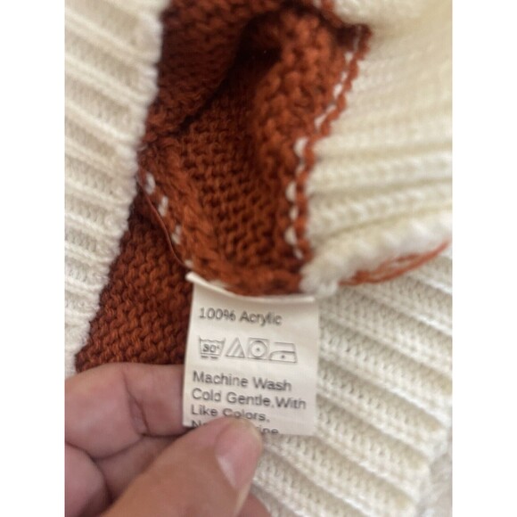 SHEIN Drop Shoulder Sweater Vneck Rust & White Striped Small - Picture 11 of 14